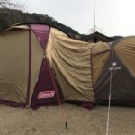 秋キャンプ　湯ノ原温泉オートキャンプ場　コールマン ドームスクリーンタープ 380バーガンディとアメドドッキング